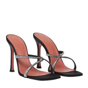 NEW Amina Muaddi Black Heels with Crystal Straps Size 39.5 (9 US)